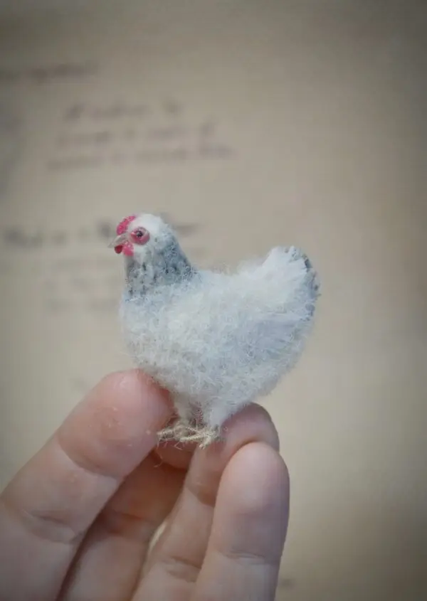 White Chicken Needle Felted Miniature – Handmade Wool Figurine - Image 6