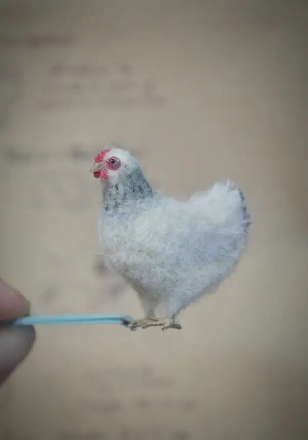 White Chicken Needle Felted Miniature – Handmade Wool Figurine - Image 7