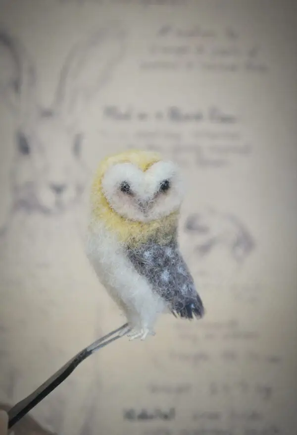 Owl Needle Felted Miniature – Head Turned Back – Handmade Wool Figurine - Image 2