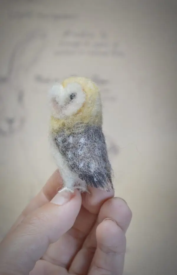 Owl Needle Felted Miniature – Head Turned Back – Handmade Wool Figurine - Image 7