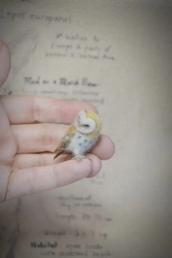 Owl Needle Felted Miniature – Head Tilted – Handmade Wool Figurine - Image 2