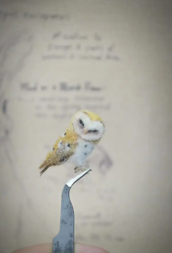 Owl Needle Felted Miniature – Head Tilted – Handmade Wool Figurine - Image 4