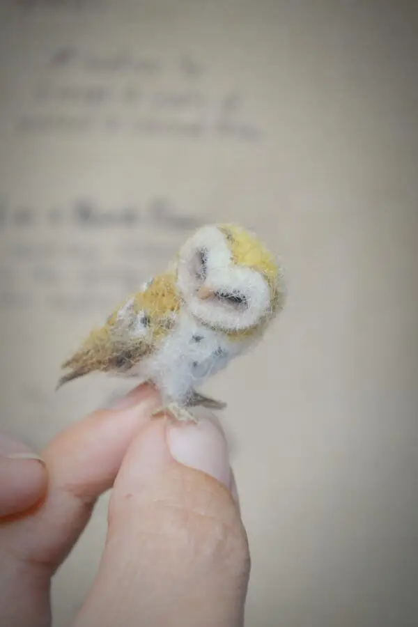 Owl Needle Felted Miniature – Head Tilted – Handmade Wool Figurine - Image 5