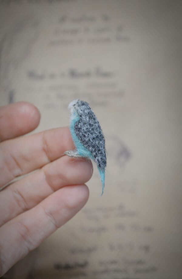 Budgie Parakeet Needle Felted Miniature – Blue Handmade Wool Bird - Image 7