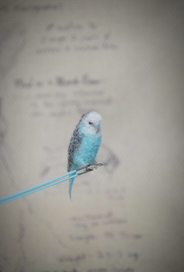 Budgie Parakeet Needle Felted Miniature – Blue Handmade Wool Bird - Image 3