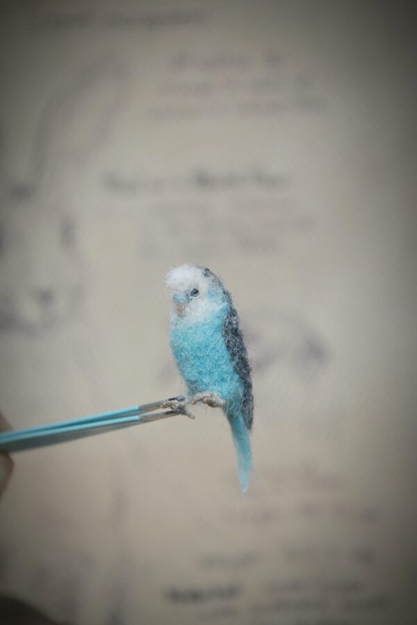 Budgie Parakeet Needle Felted Miniature – Blue Handmade Wool Bird - Image 5