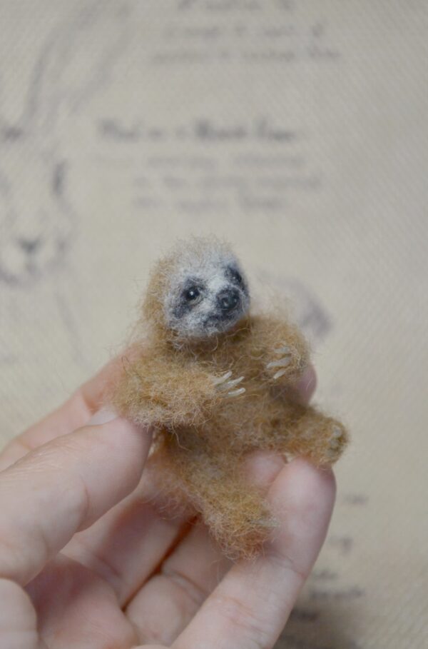 needle felted miniature baby sloth