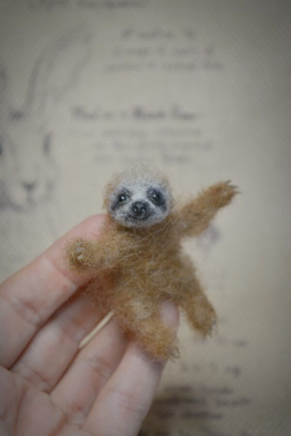 needle felted miniature baby sloth