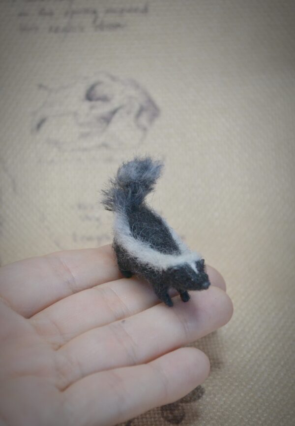 Skunk Needle Felted Miniature – Handmade Wool Animal Figurine - Image 5