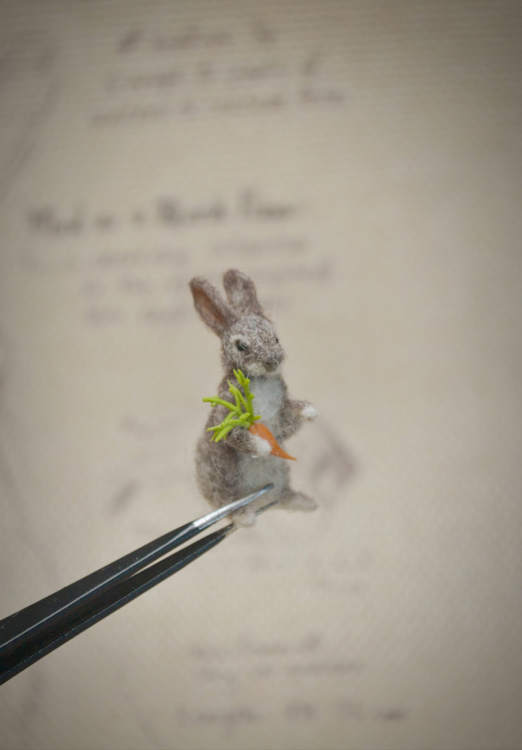 Bunny with Carrot Needle Felted Miniature – Handmade Wool Figurine - Image 3