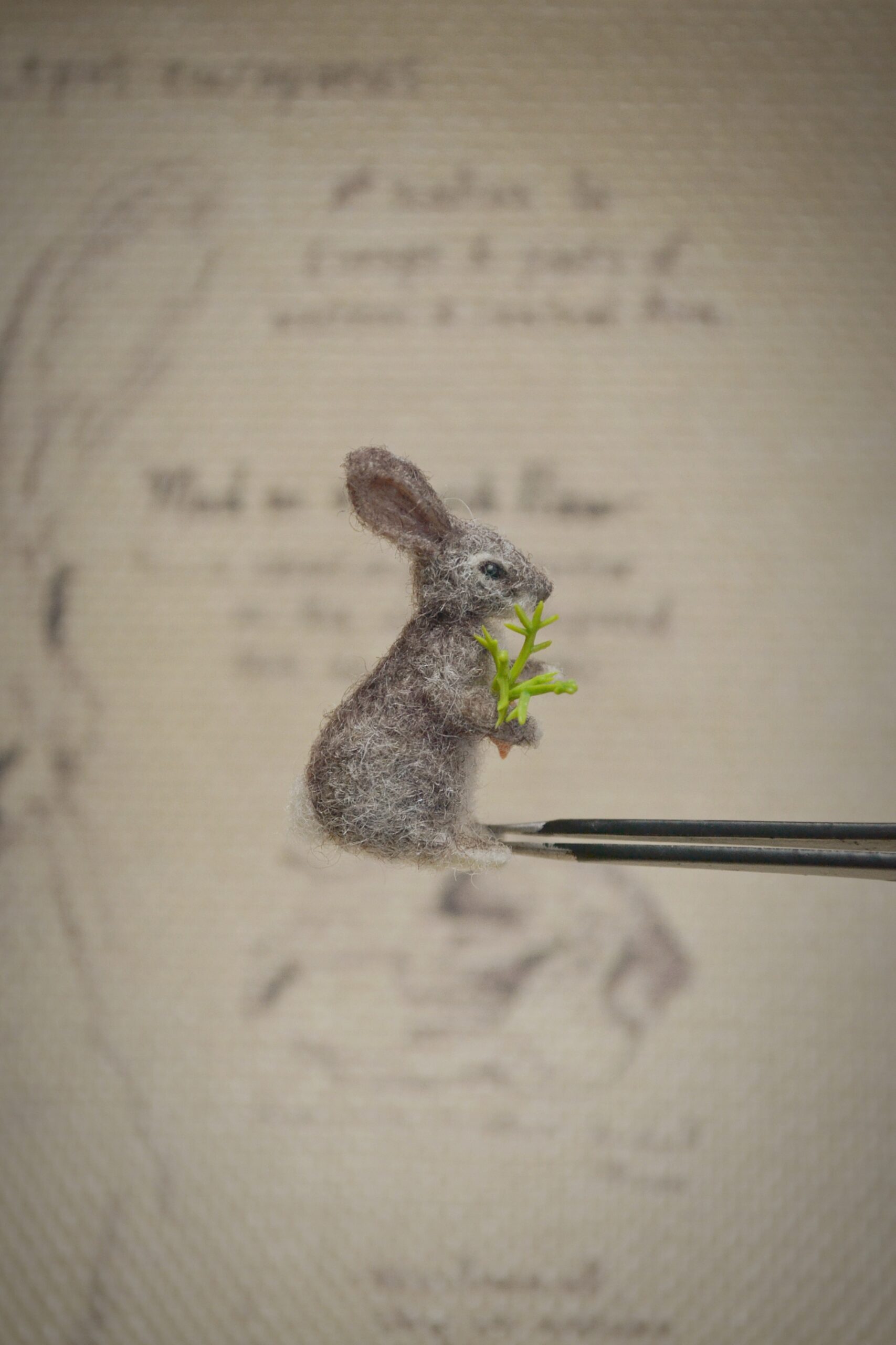 Bunny with Carrot Needle Felted Miniature – Handmade Wool Figurine - Image 4