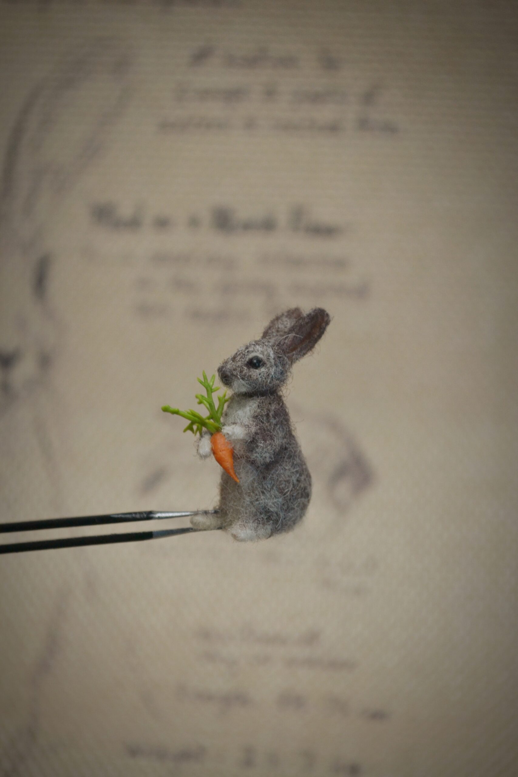 Bunny with Carrot Needle Felted Miniature – Handmade Wool Figurine - Image 6