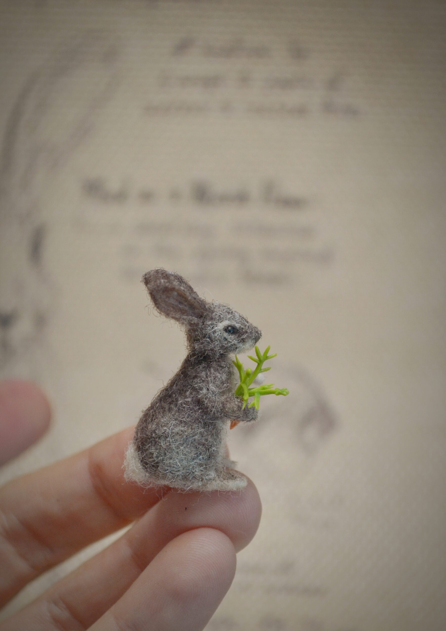 Bunny with Carrot Needle Felted Miniature – Handmade Wool Figurine - Image 7