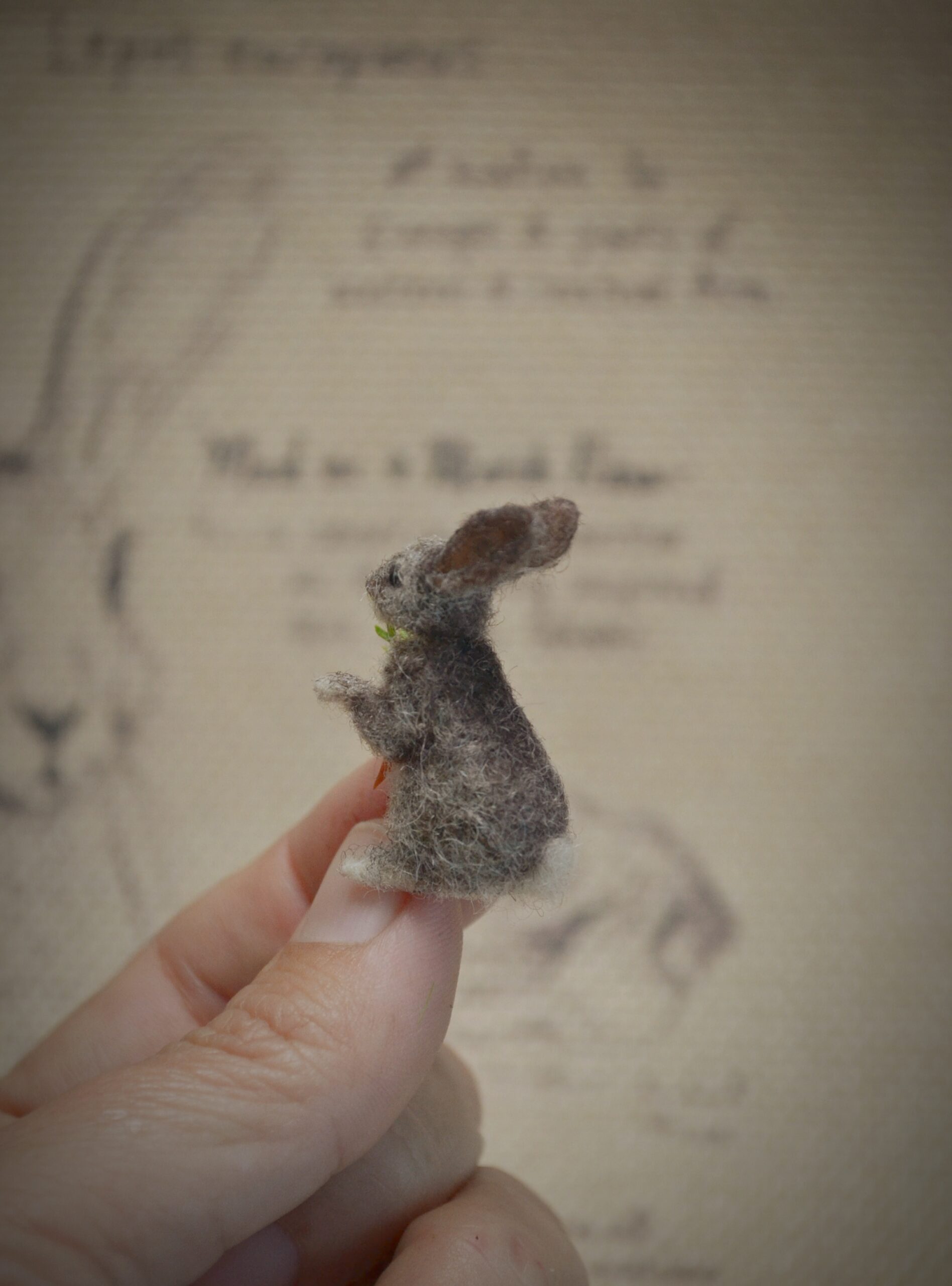 Bunny with Carrot Needle Felted Miniature – Handmade Wool Figurine - Image 8