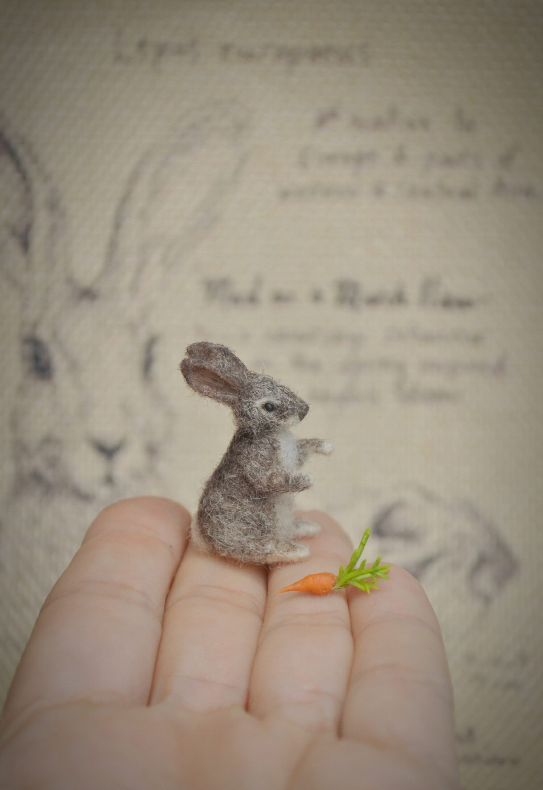 Bunny with Carrot Needle Felted Miniature – Handmade Wool Figurine - Image 9