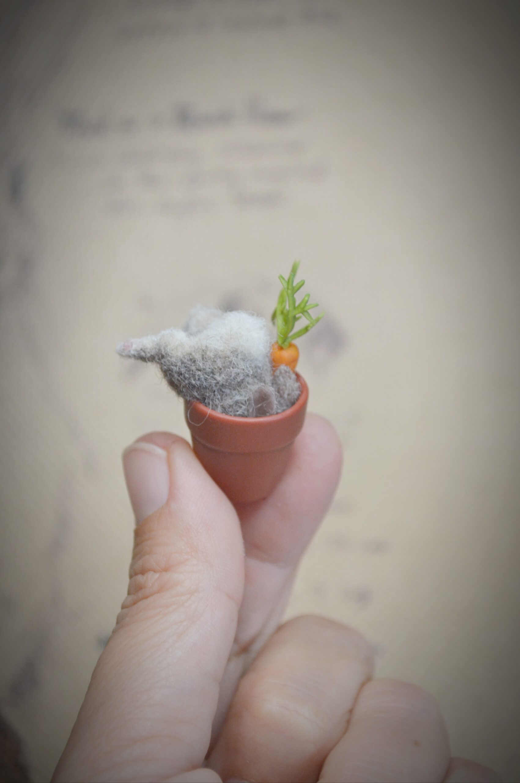 Bunny in Flower Pot – Handmade Needle Felted Wool Miniature - Image 2