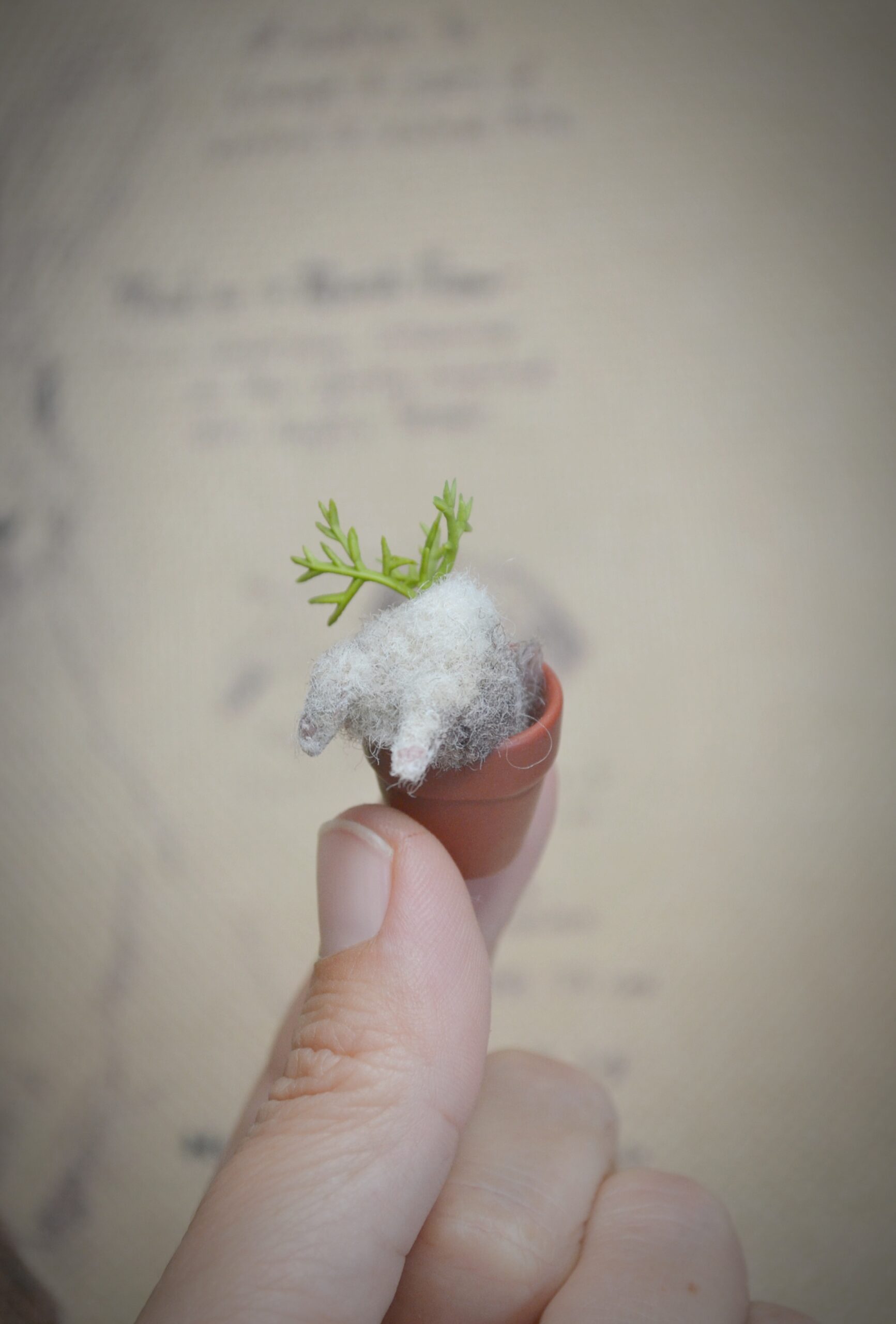 Bunny in Flower Pot – Handmade Needle Felted Wool Miniature - Image 3