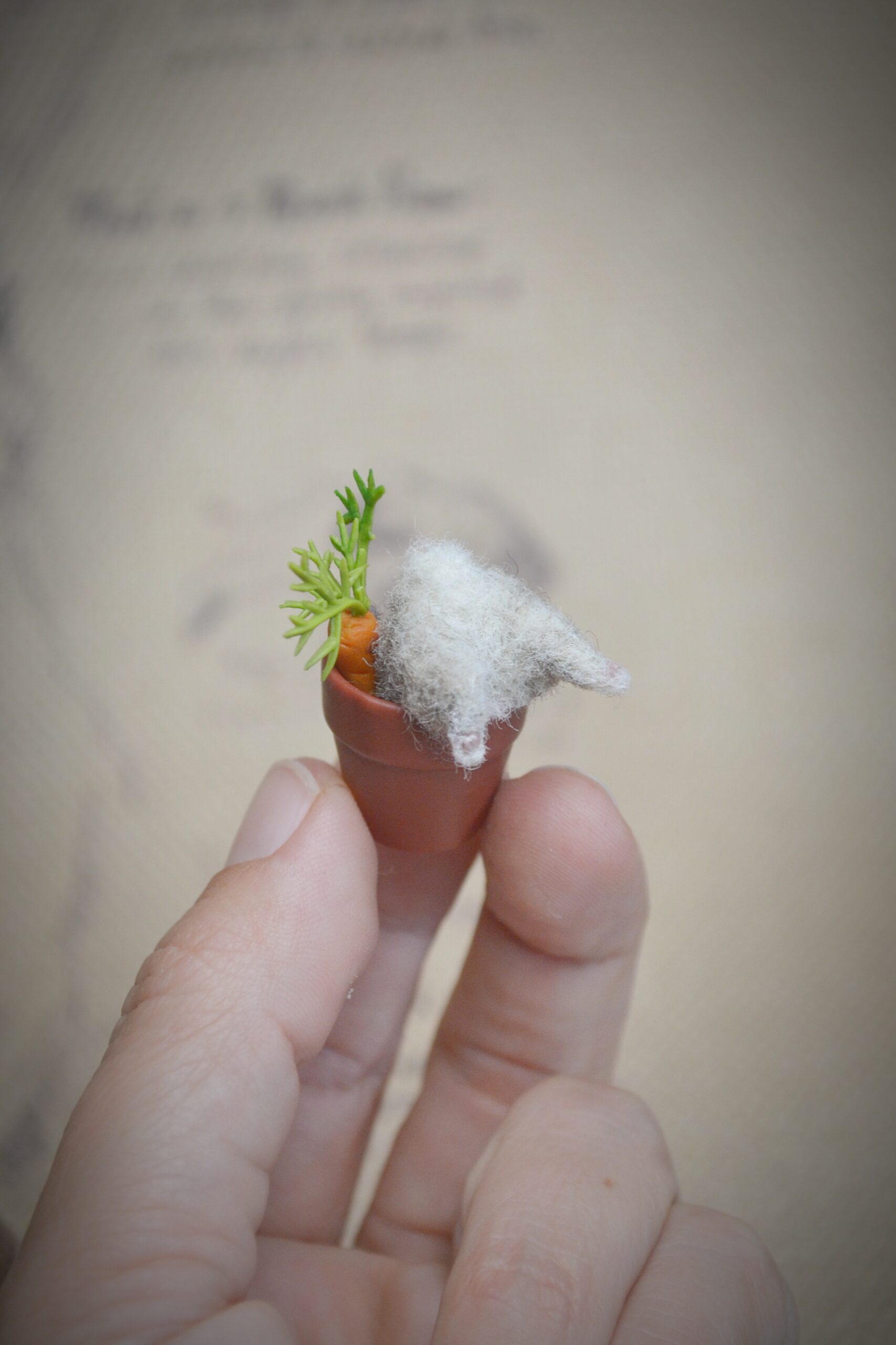 Bunny in Flower Pot – Handmade Needle Felted Wool Miniature - Image 4