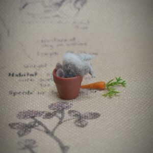 needle felted bunny, felted rabbit miniature, bunny in flower pot, handmade wool bunny, funny felted animal, dollhouse miniature, cute wool sculpture, collectible felted bunny, woodland creature miniature