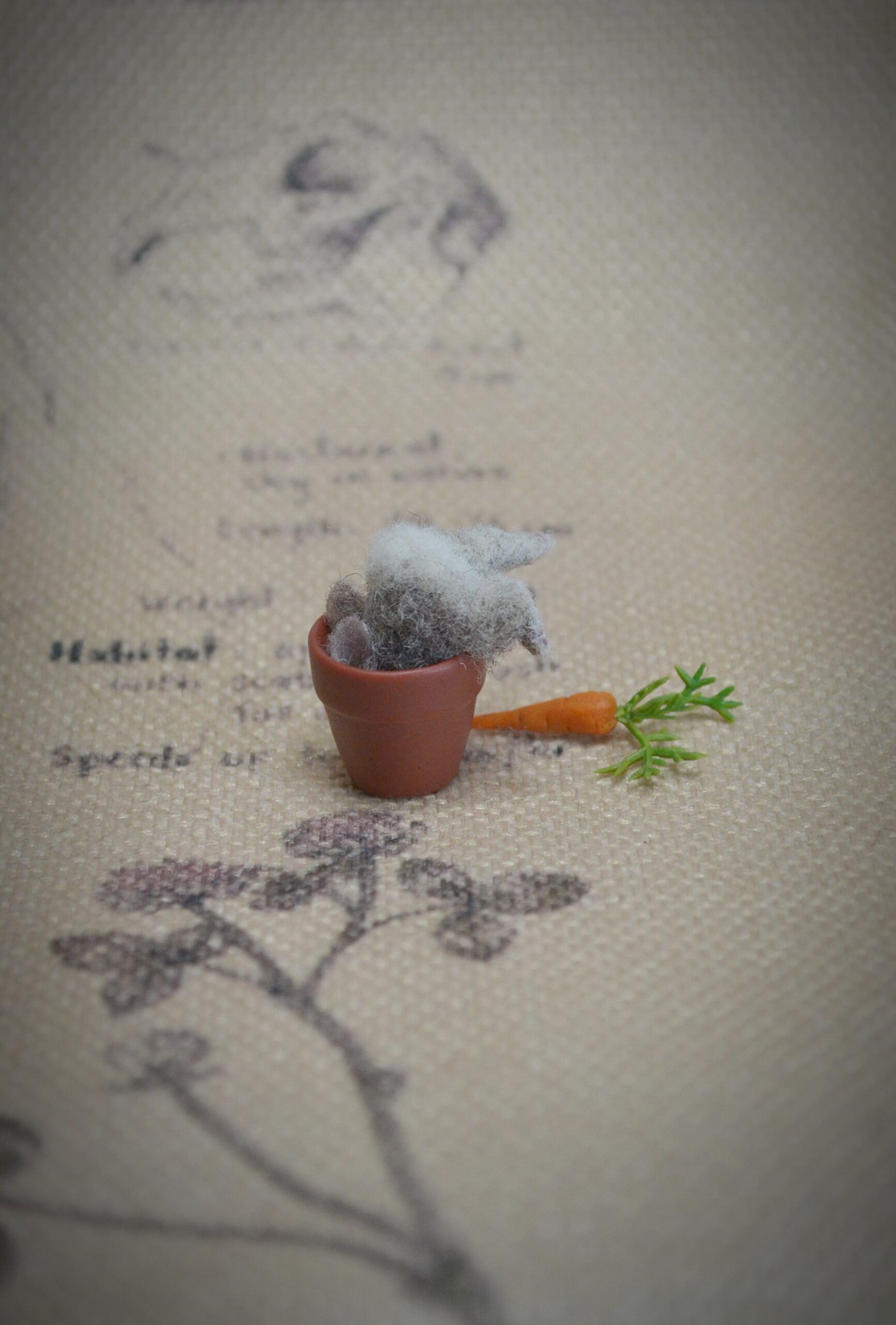 needle felted bunny, felted rabbit miniature, bunny in flower pot, handmade wool bunny, funny felted animal, dollhouse miniature, cute wool sculpture, collectible felted bunny, woodland creature miniature