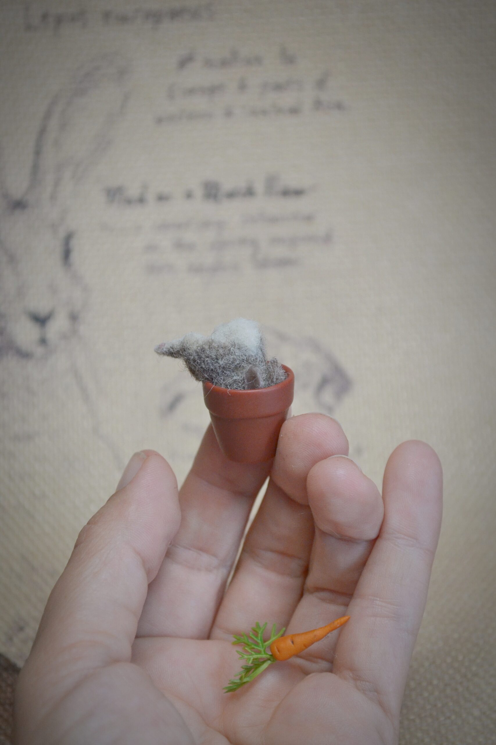 Bunny in Flower Pot – Handmade Needle Felted Wool Miniature - Image 10