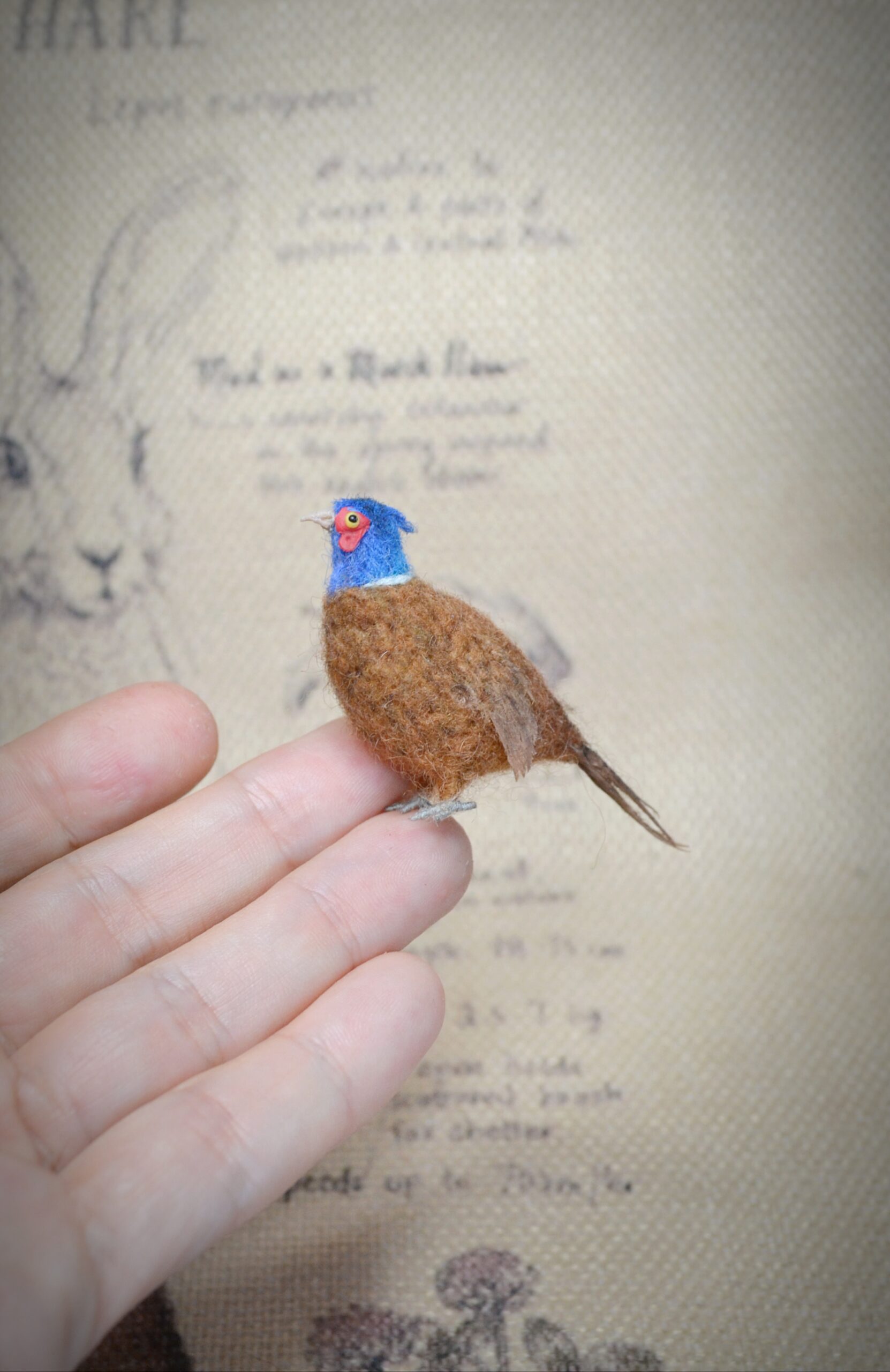 Pheasant Needle FeltedMiniature – Handmade Wool Bird Figurine - Image 4