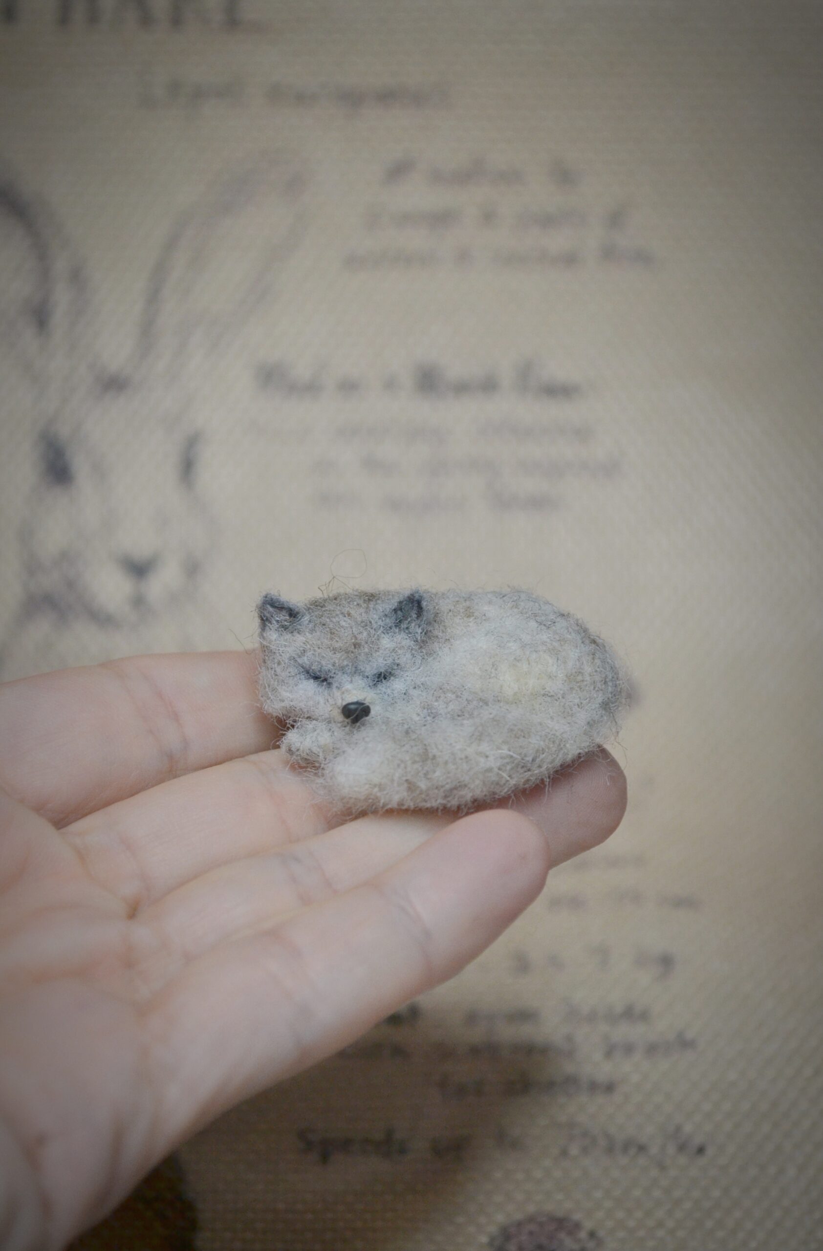 Sleeping Wolf Pup Needle Felted Miniature