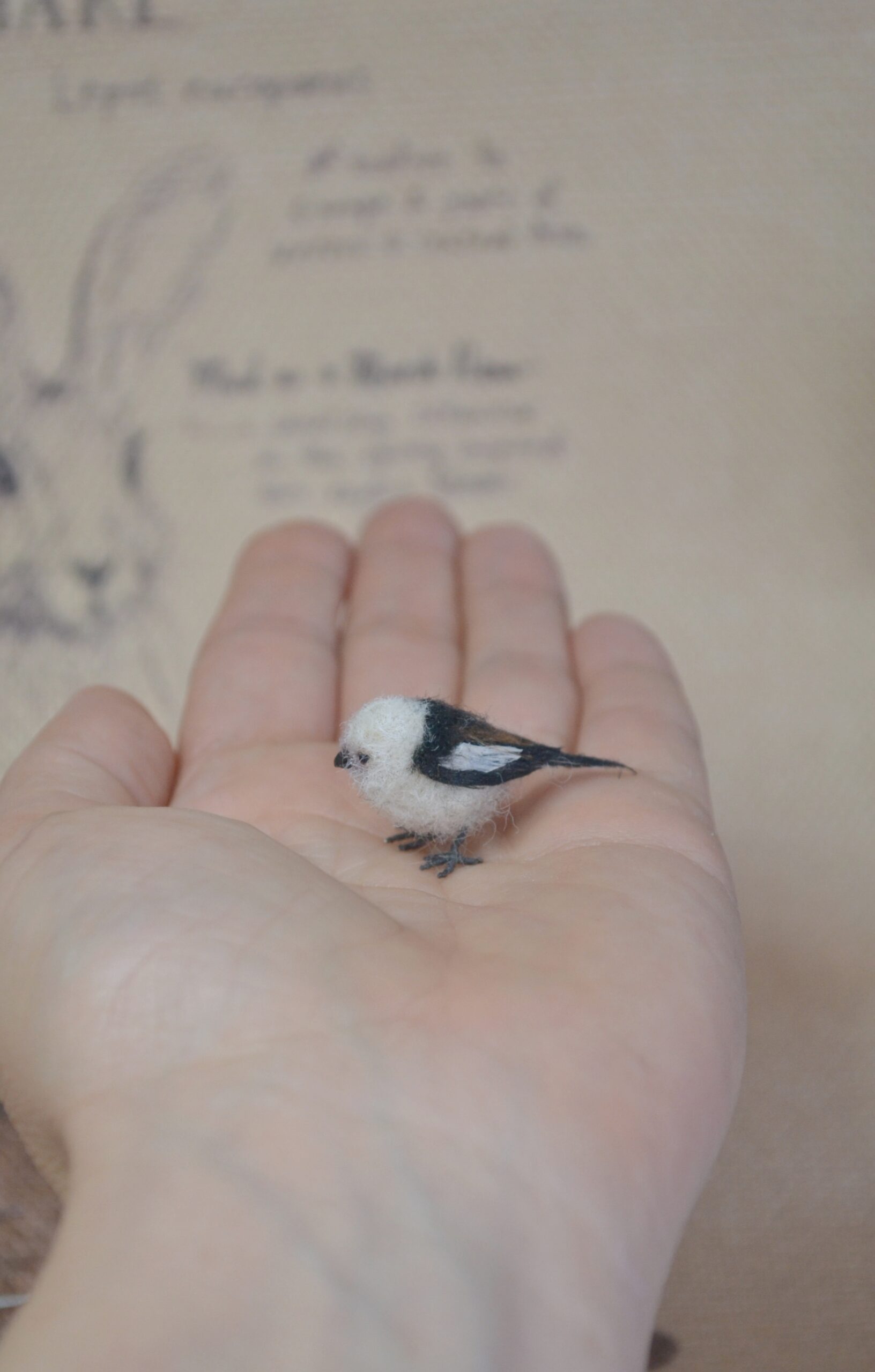 Needle Felted Japanese Tit Miniature – Handmade Wool Bird Figurine - Image 5