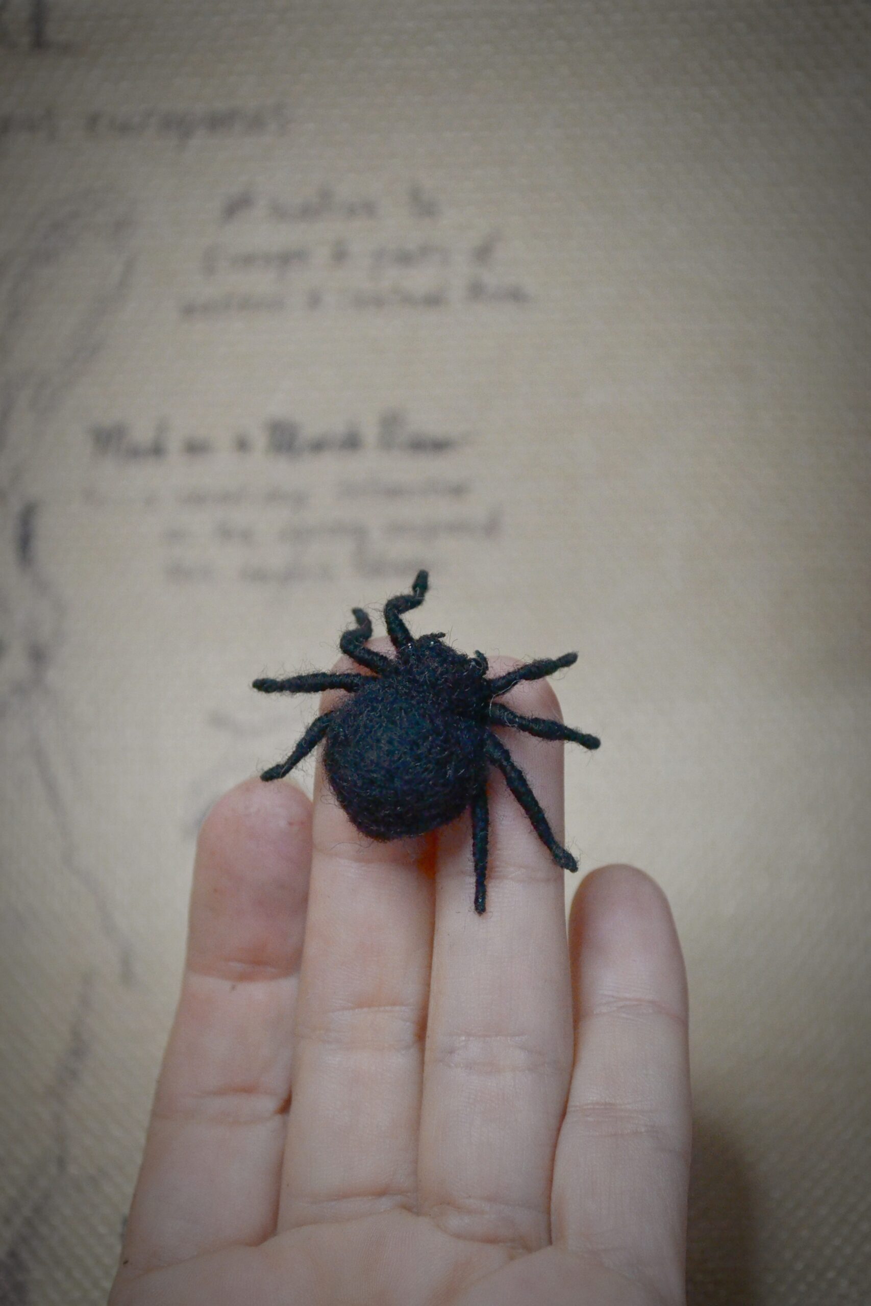 black spider needle felted miniature