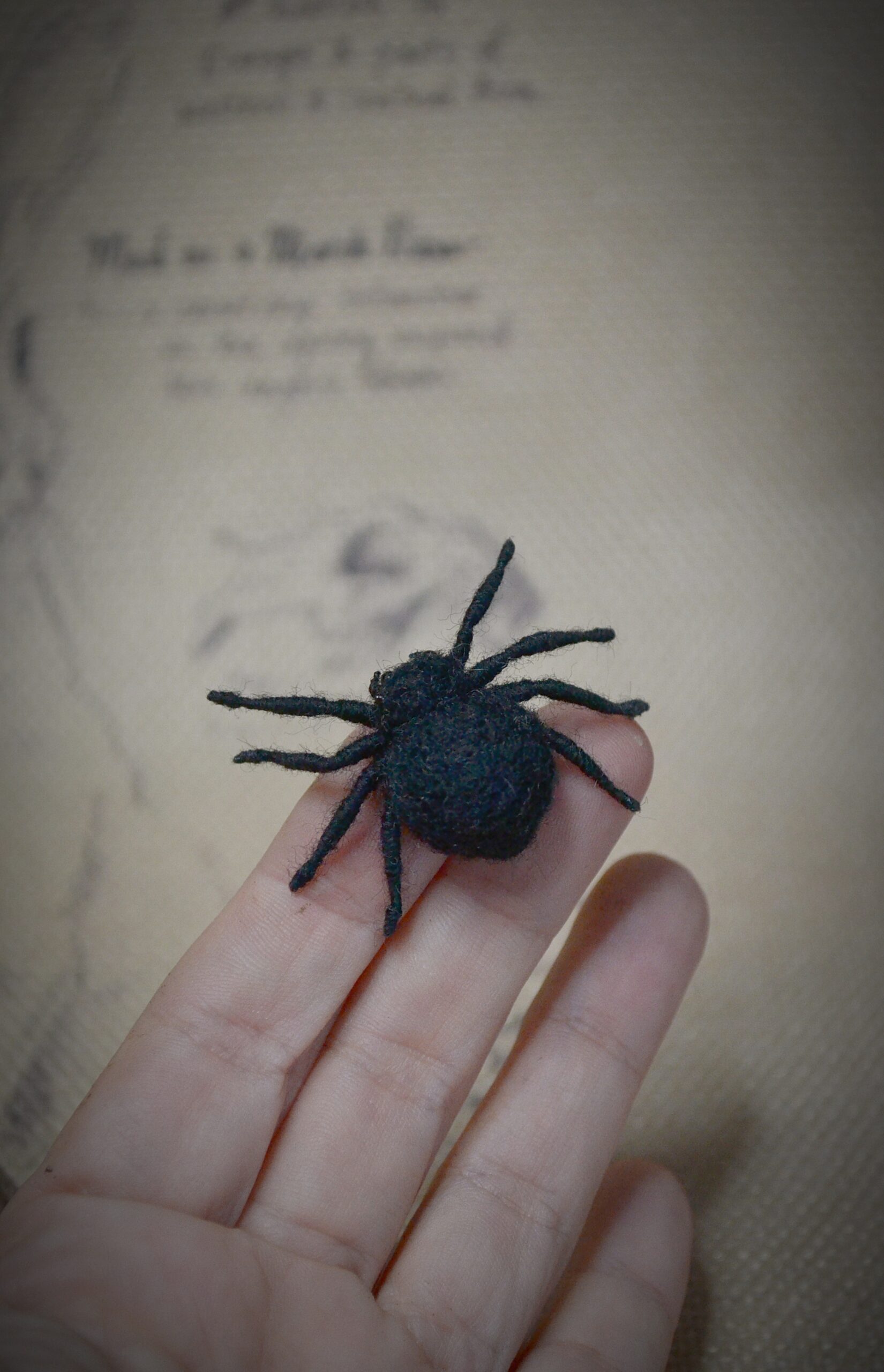 Needle Felted Black Spider Miniature – Handmade Wool Figurine - Image 4
