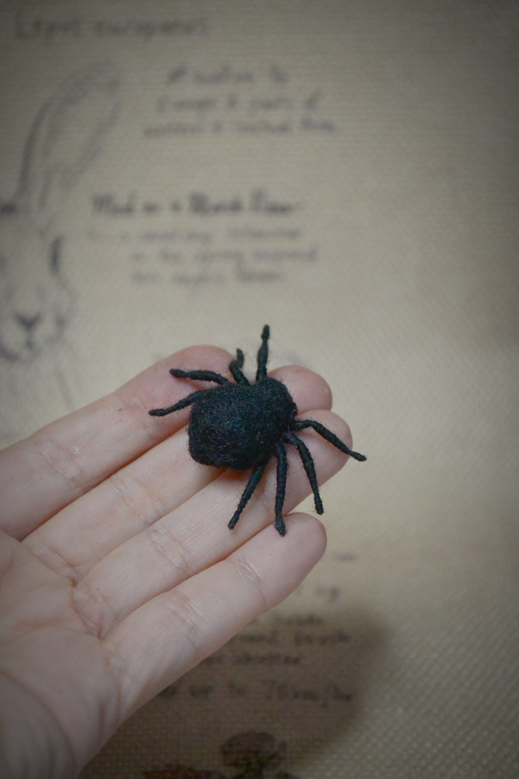 Needle Felted Black Spider Miniature – Handmade Wool Figurine - Image 6