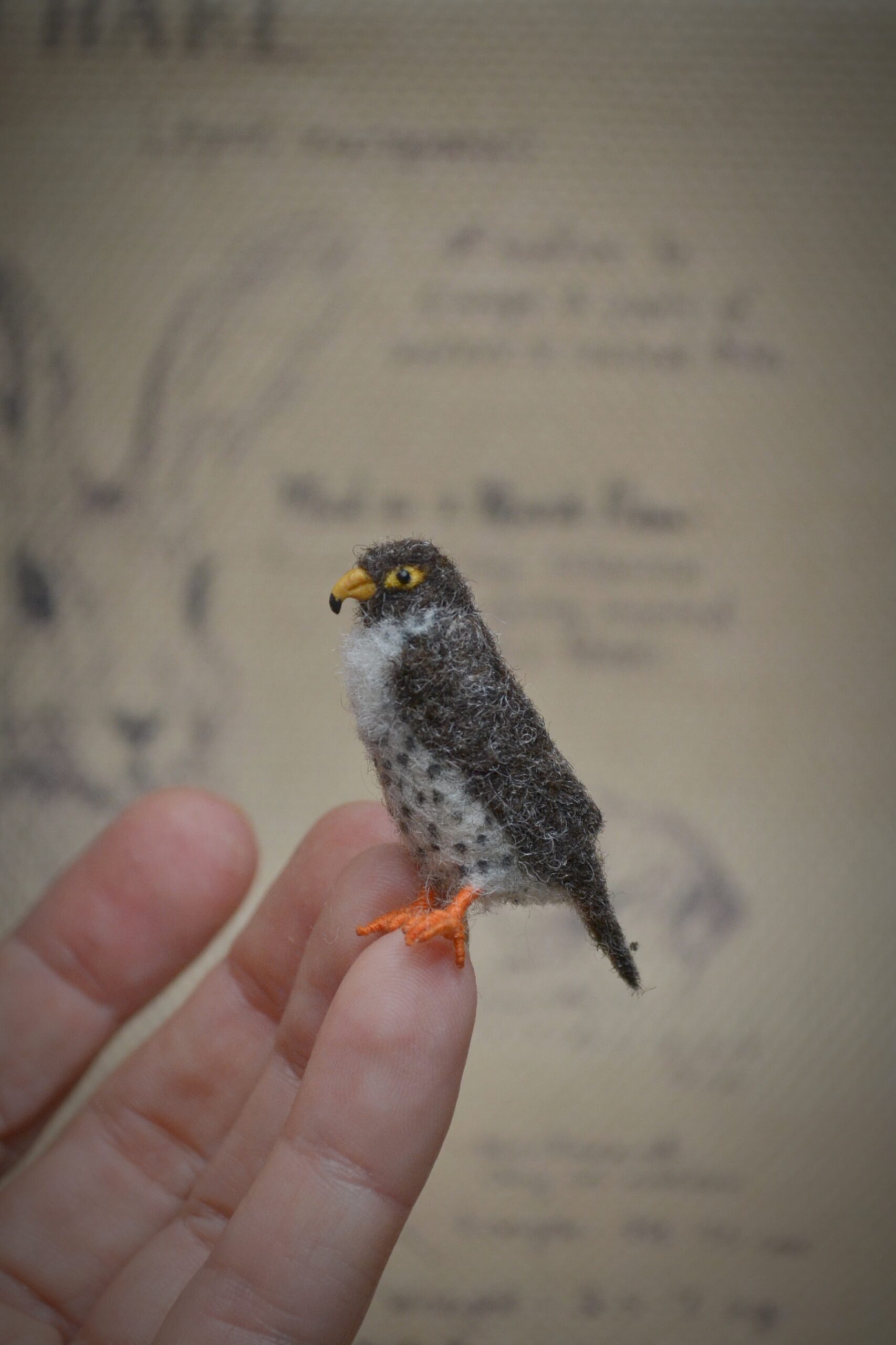 needle felted miniature falcon
