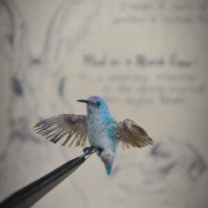 Handmade needle felted hummingbird miniature crafted from natural wool. A delicate collectible bird full of charm and grace.