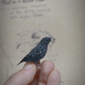 Needle Felted Starling Miniature – Handmade Wool Bird Figurine