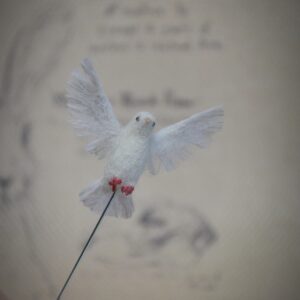 Needle Felted White Dove in Flight – Handmade Wool Bird Miniature