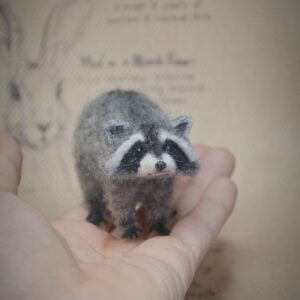Needle Felted Raccoon Miniature – Handmade Wool Animal Figurine