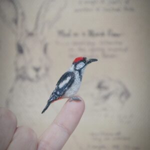 Woodpecker Needle Felted Miniature – Handmade Wool Bird Figurine