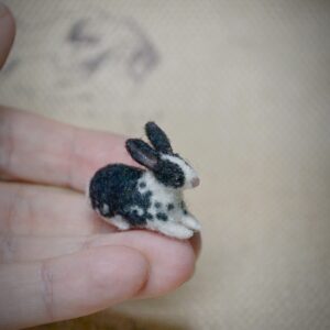 Custom needle felted black and white rabbit miniature made from your photo. Personalized 1 inch wool pet portrait keepsake.