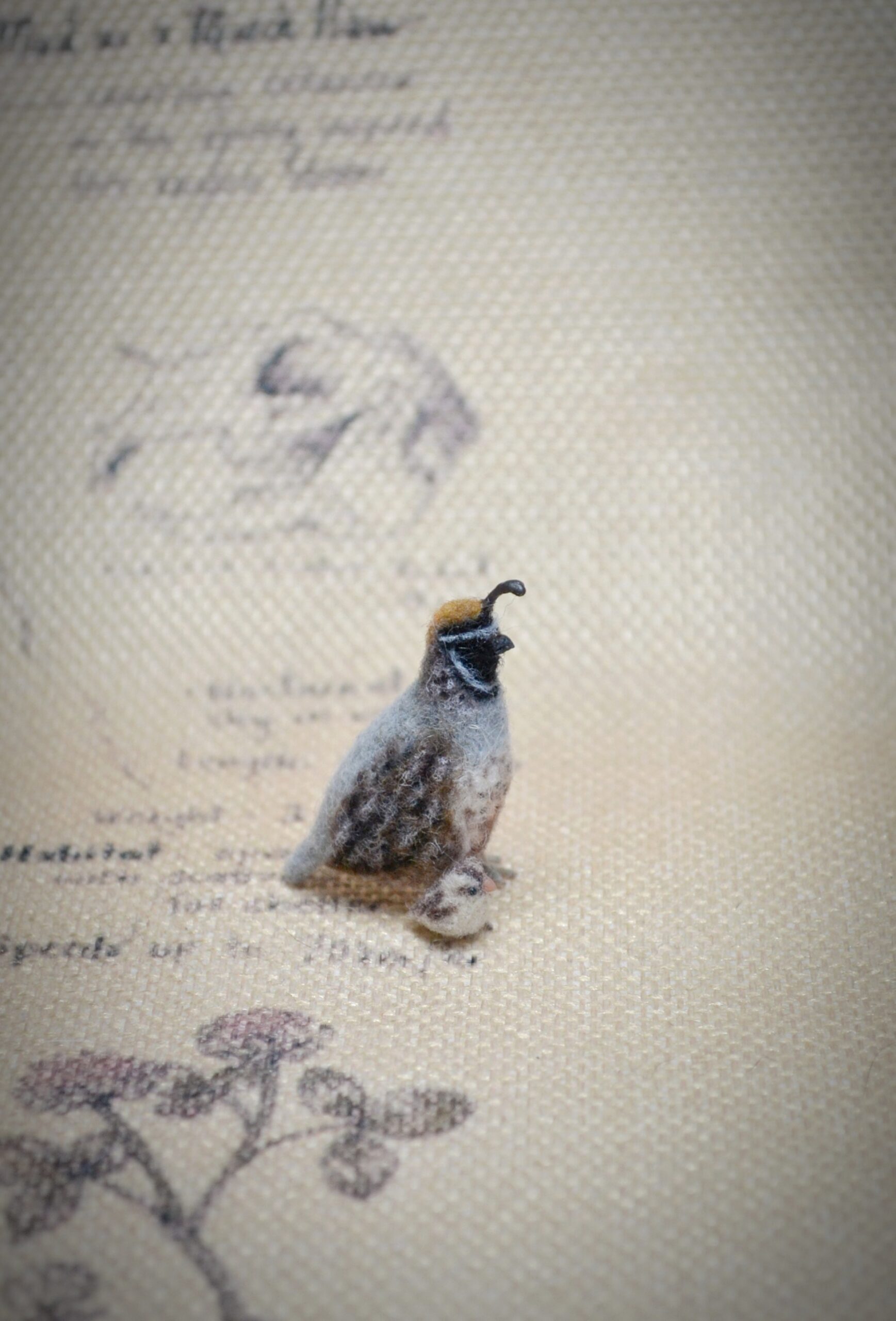 California Quail with Chick Miniature, Needle Felted Quail Family Figurine - Image 3