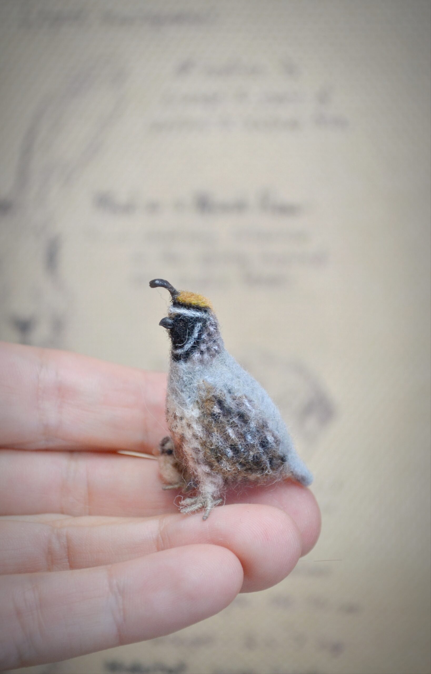 California Quail with Chick Miniature, Needle Felted Quail Family Figurine - Image 5