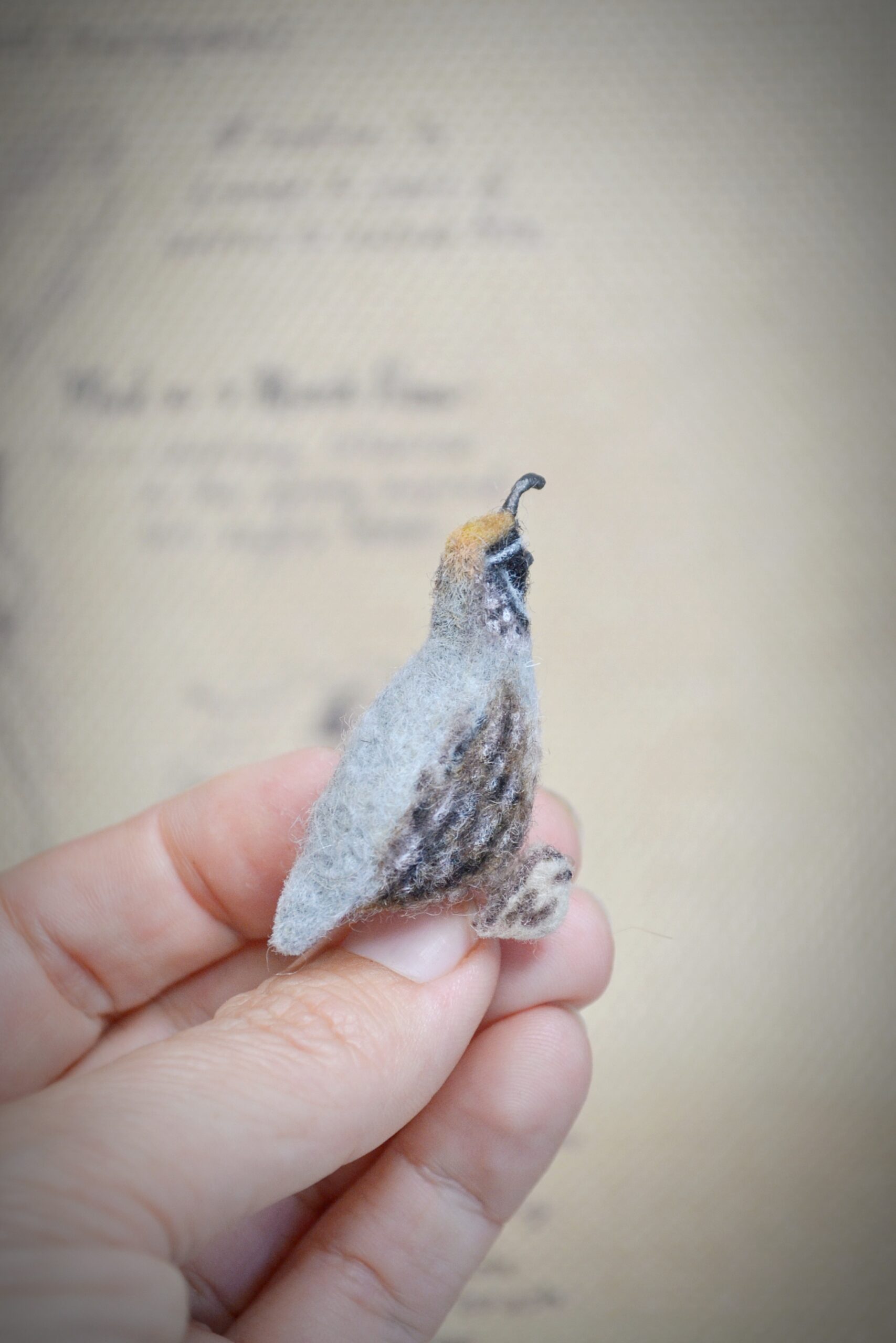 California Quail with Chick Miniature, Needle Felted Quail Family Figurine - Image 6