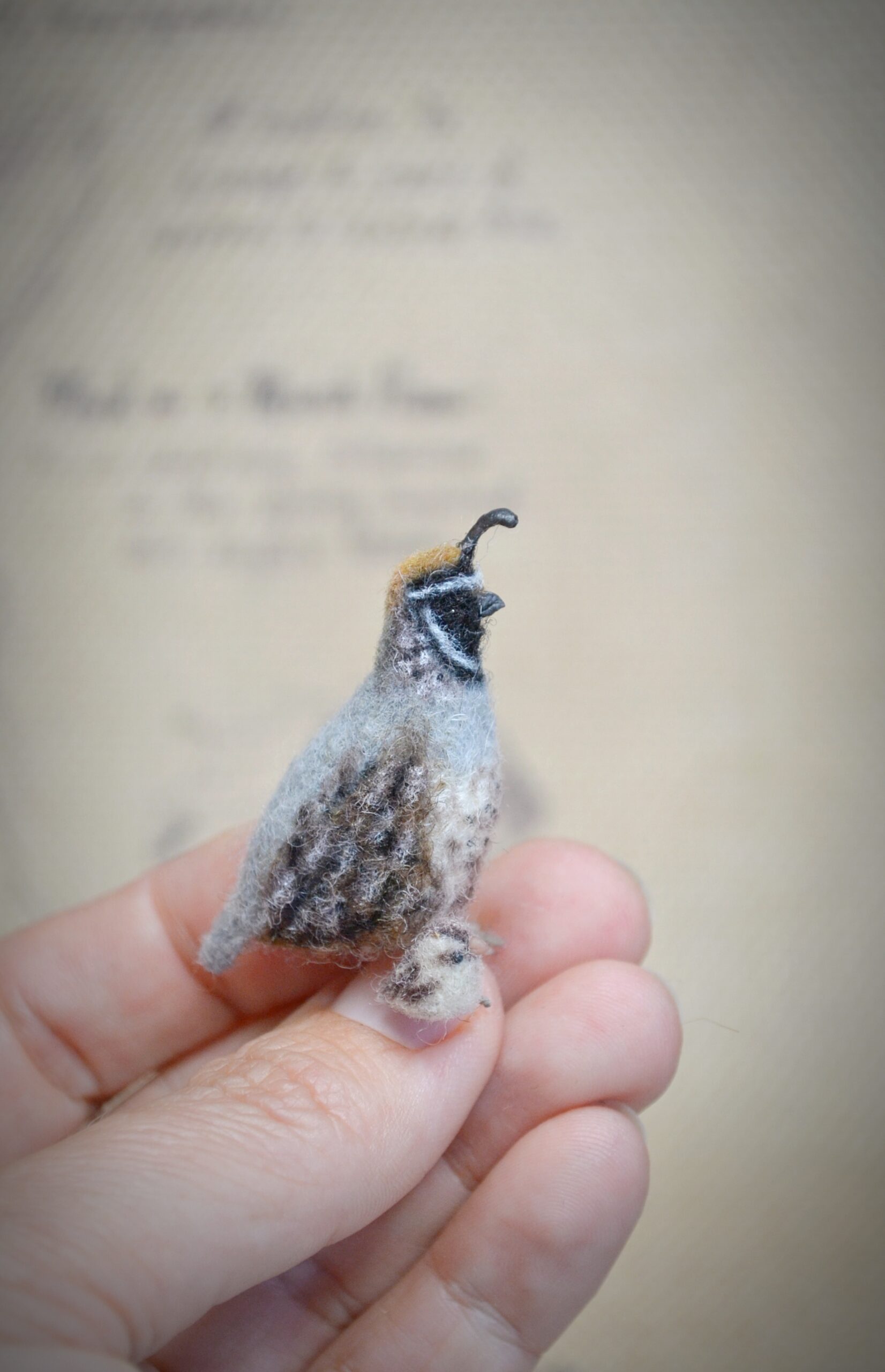 California Quail with Chick Miniature, Needle Felted Quail Family Figurine - Image 7