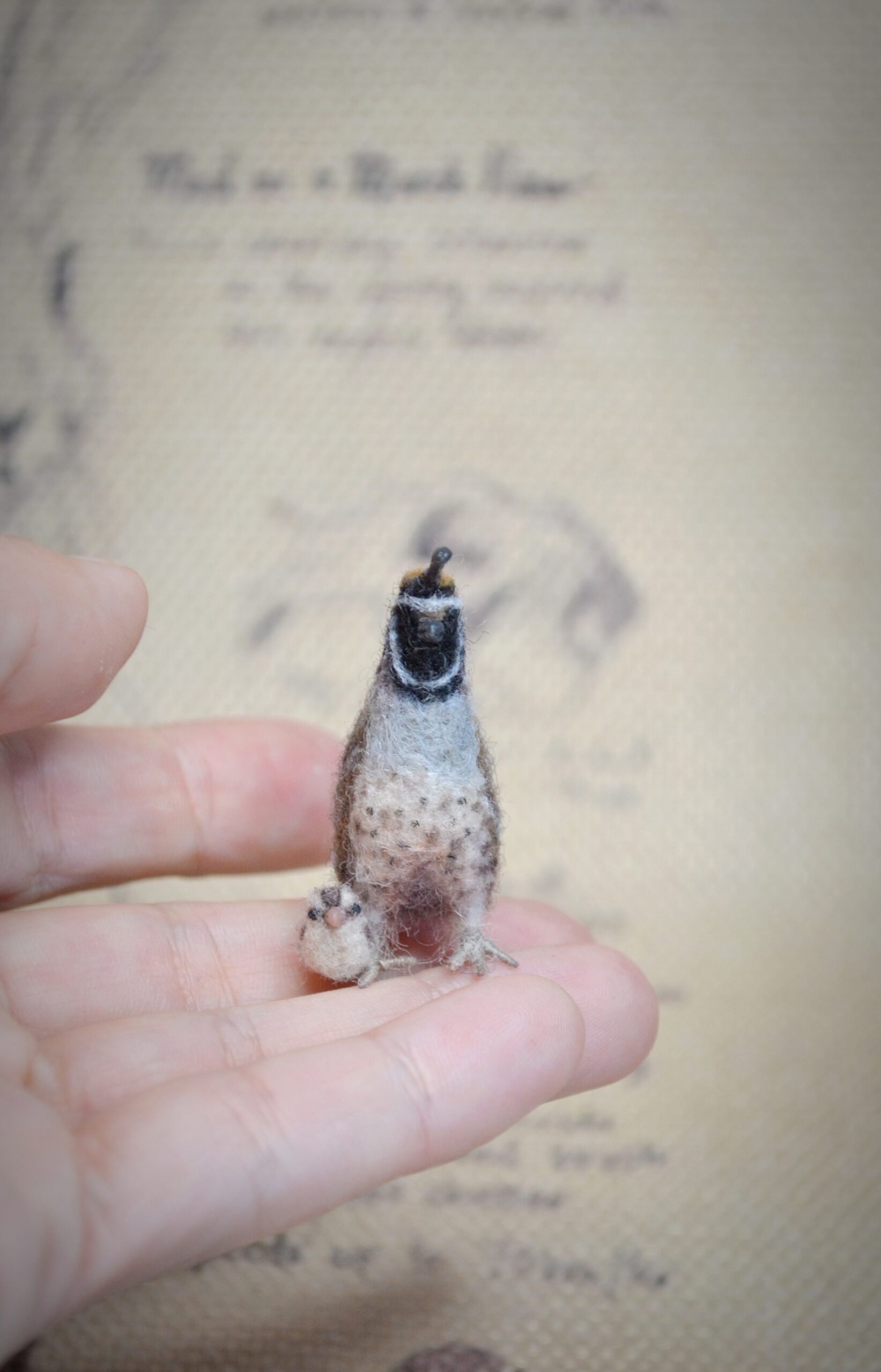 California Quail with Chick Miniature, Needle Felted Quail Family Figurine - Image 8