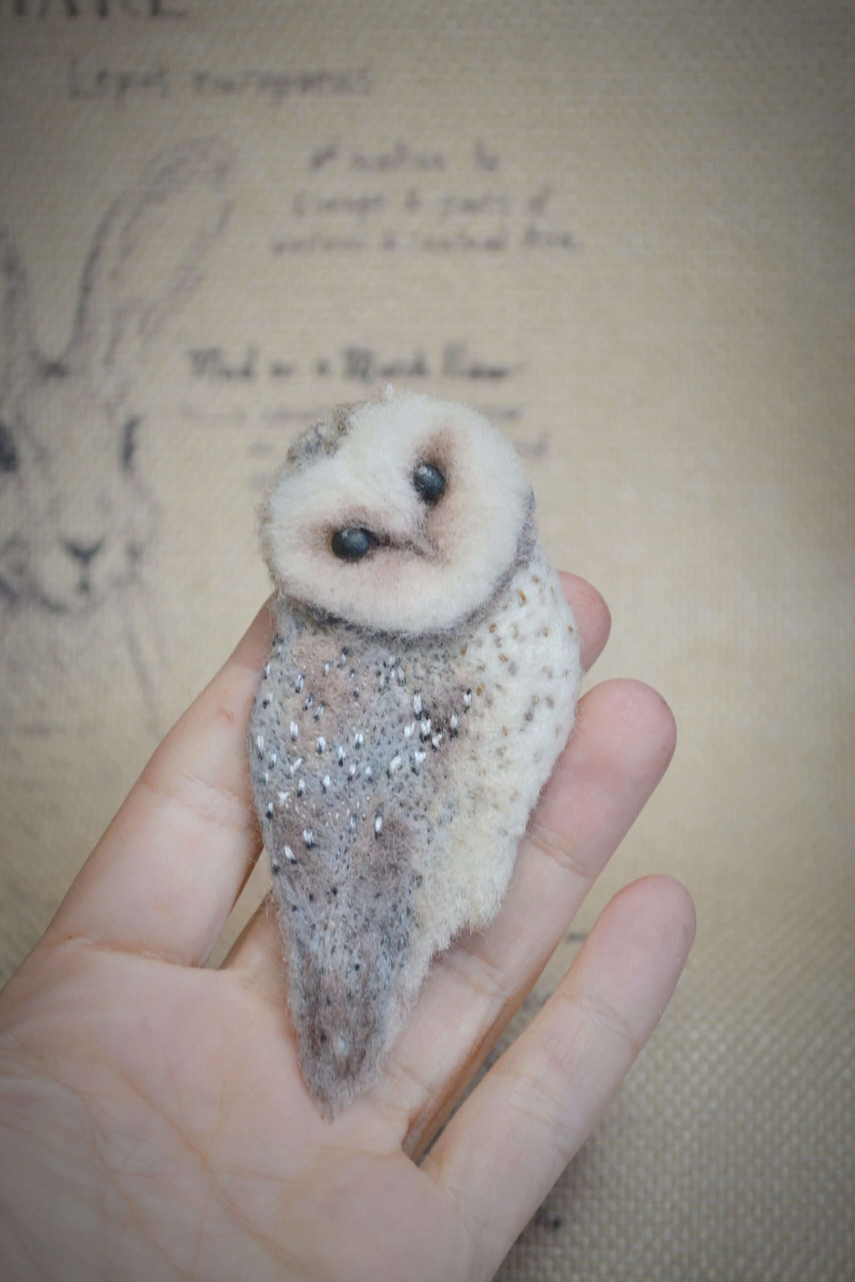 Needle Felted Barn Owl Brooch – Embroidered Wool Owl Pin