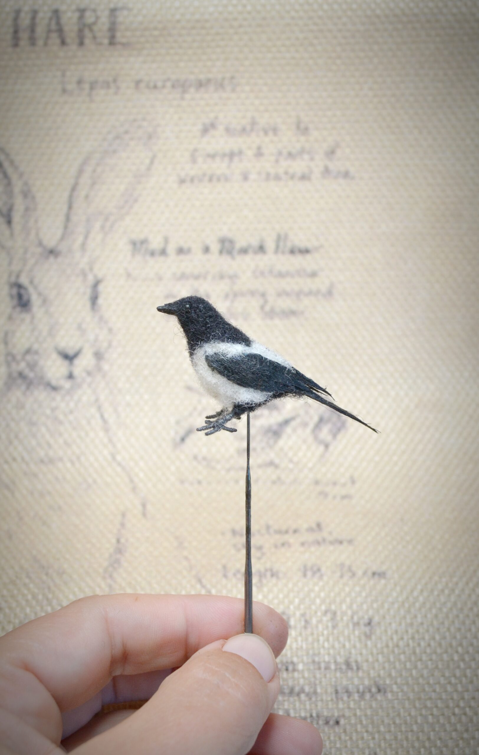 MagpieNeedle Felted Miniature – Handmade Wool Bird Figurine - Image 2