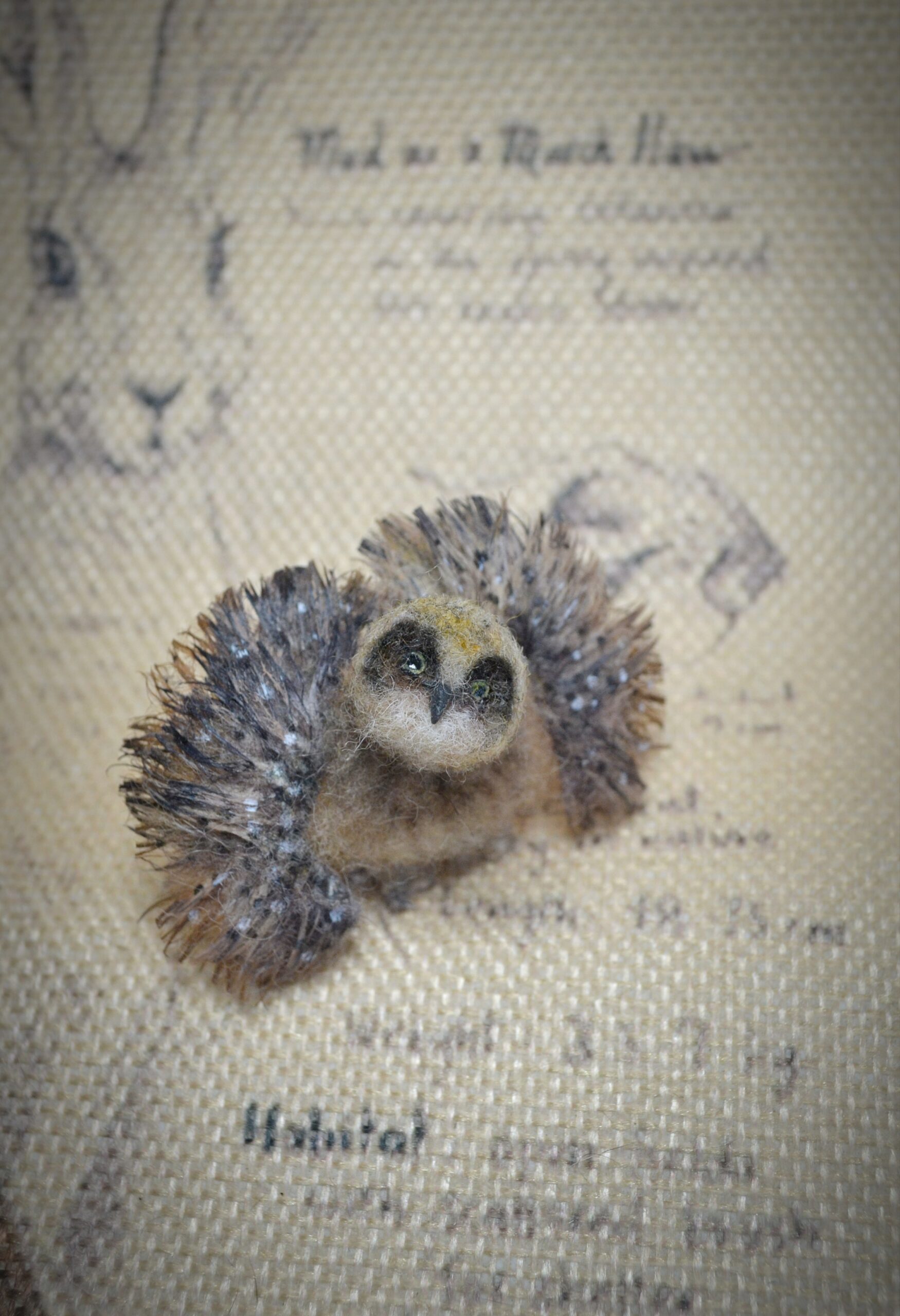 Needle Felted Owl Miniature with Spread Wings - Image 2