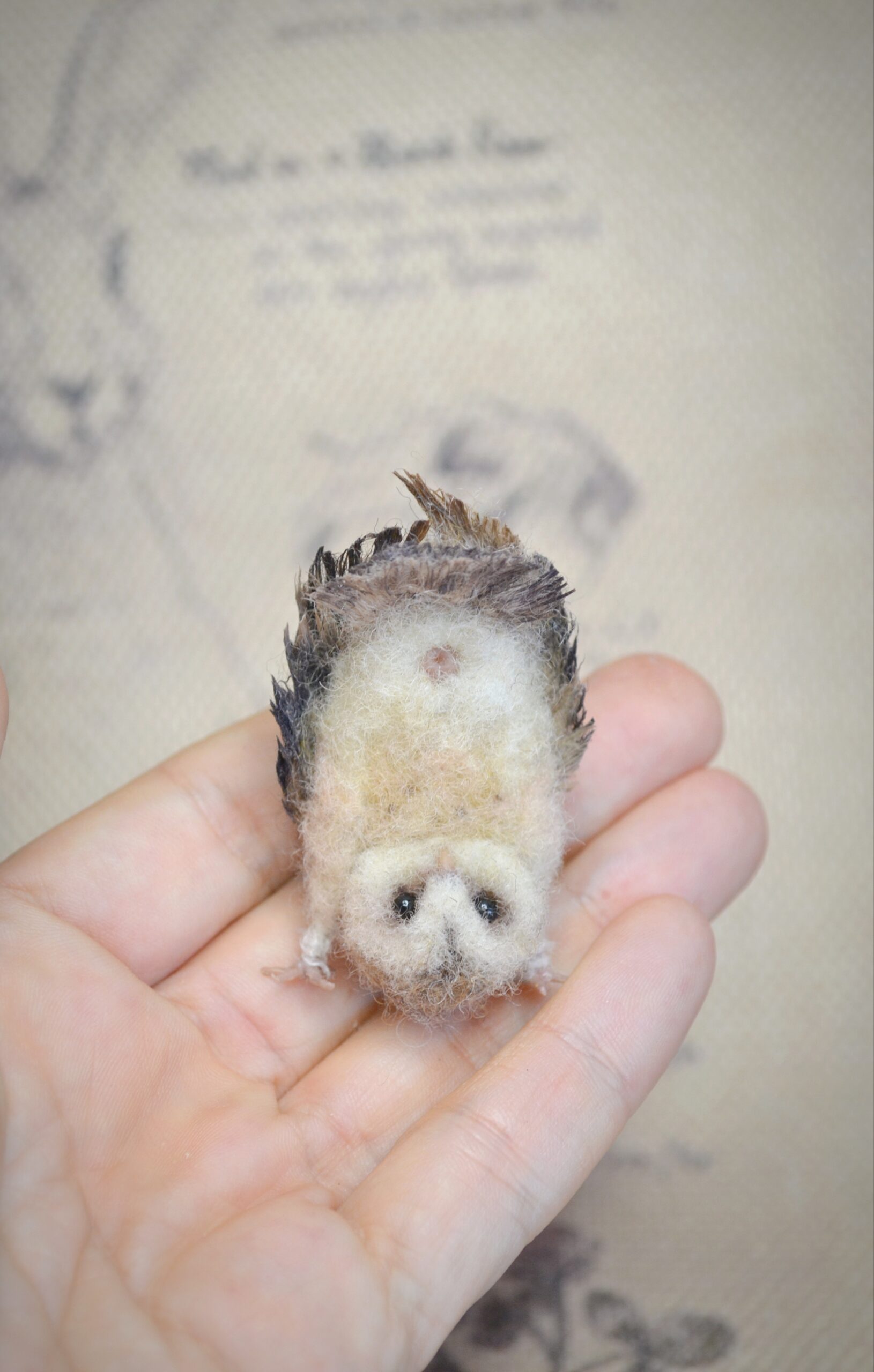 Needle Felted Miniature Owl, Funny Upside Down Owl with Movable Head - Image 2