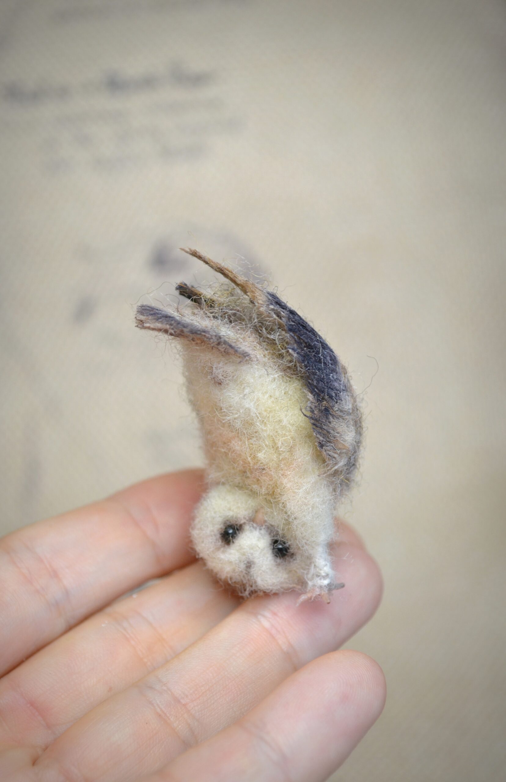 Needle Felted Miniature Owl, Funny Upside Down Owl with Movable Head - Image 3