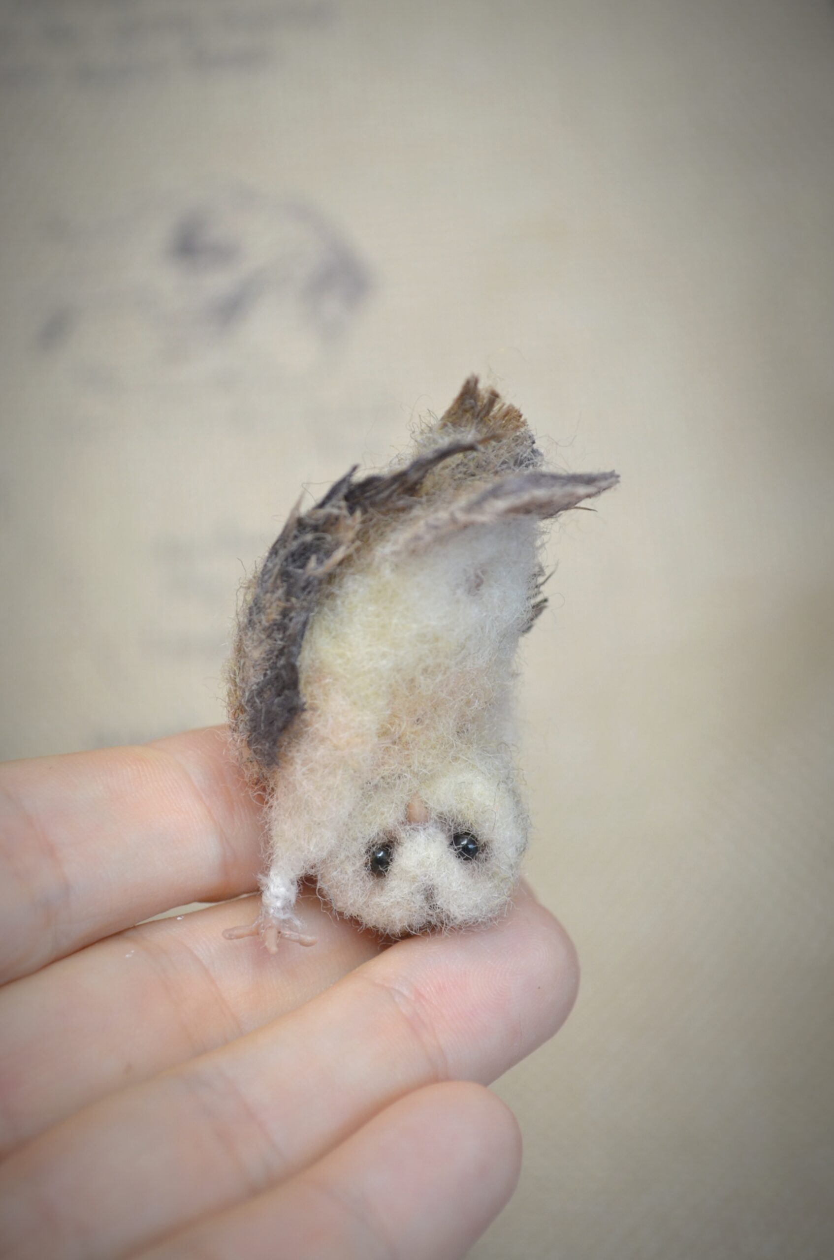 Needle Felted Miniature Owl, Funny Upside Down Owl with Movable Head - Image 6