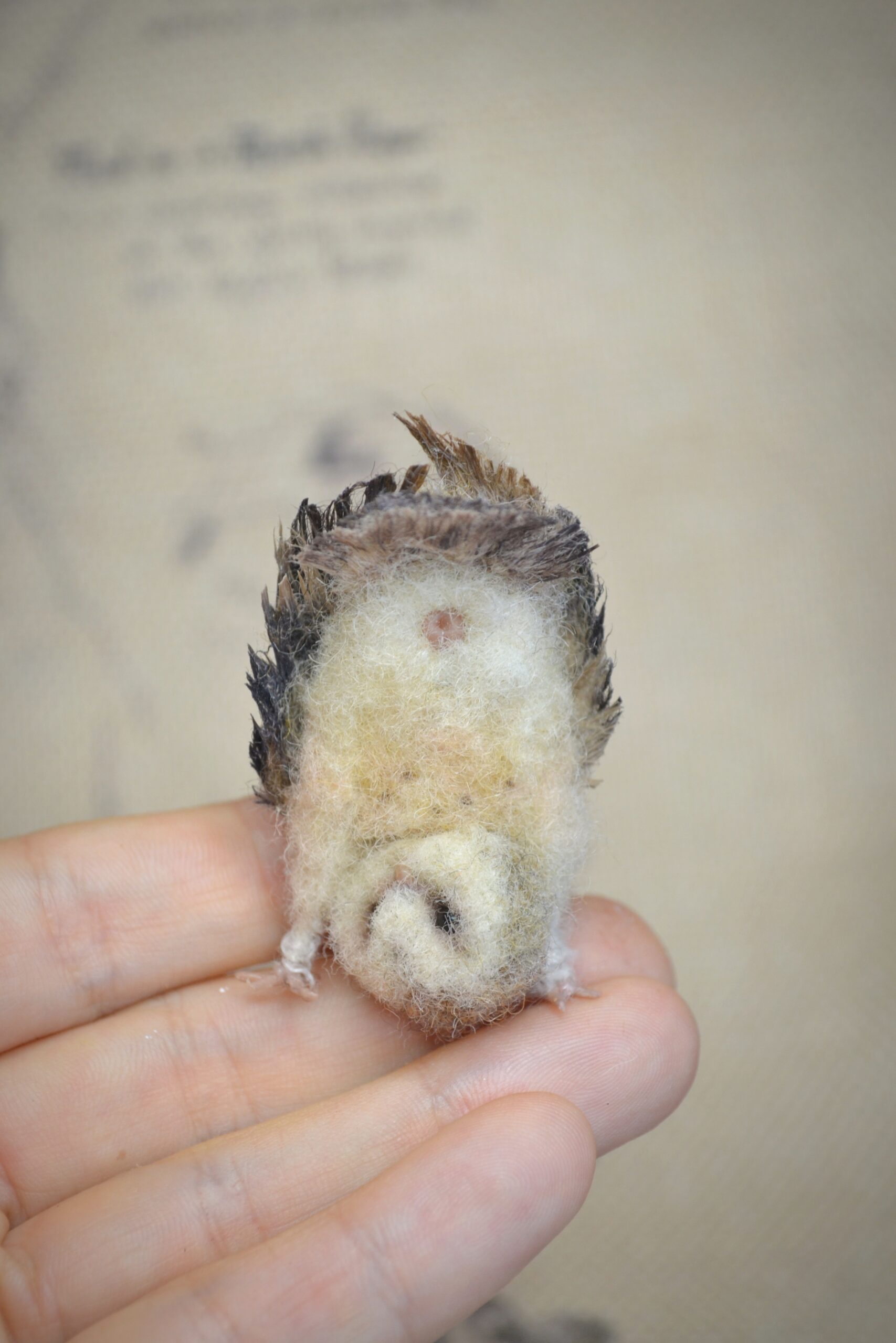 Needle Felted Miniature Owl, Funny Upside Down Owl with Movable Head - Image 4